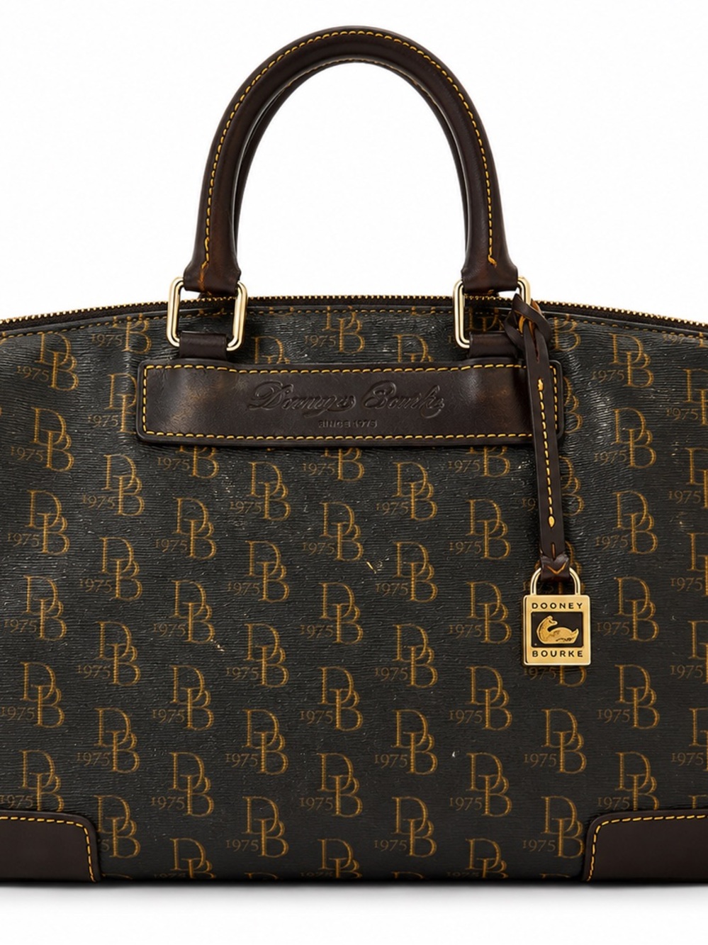 Dooney & Bourke Brown Monogram Satchel with Gold Hardware